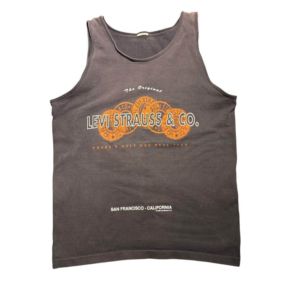 Vintage 1995 Levi Strauss & Co Graphic Tank Top Faded Black Mens Medium